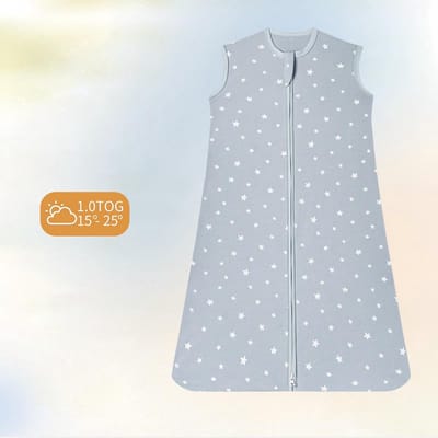Babyslaapzakken 1.0 TOG - 2-pack 100% katoen | Draagbare deken voor pasgeborenen met dubbele ritssluiting | Zacht en ademend, machinewasbaar,Grijze achtergrond pentagram -s