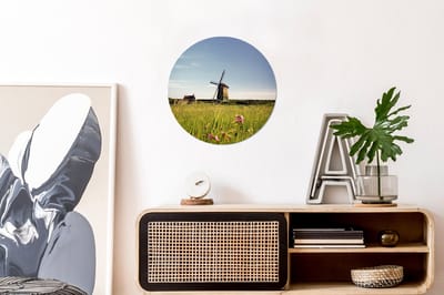 WallCircle - Wandcirkel - Muurcirkel - Een molen met bloemen - Aluminium - Dibond - 30x30 cm - Binnen en Buiten