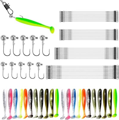 SnelShoppen - 72 Stuks Visaccessoires Set - 40 Draadsporenleiders, 22 Kunstaas, 10 Jig Hoofden 2g/3,5g voor Snoek, Forel, Baars en Zeebaars - Ideaal v