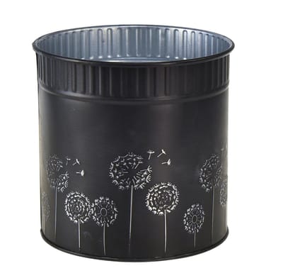 Bloempot met paardenbloemmotief, zwart, Ø9,5 cm, H11 cm