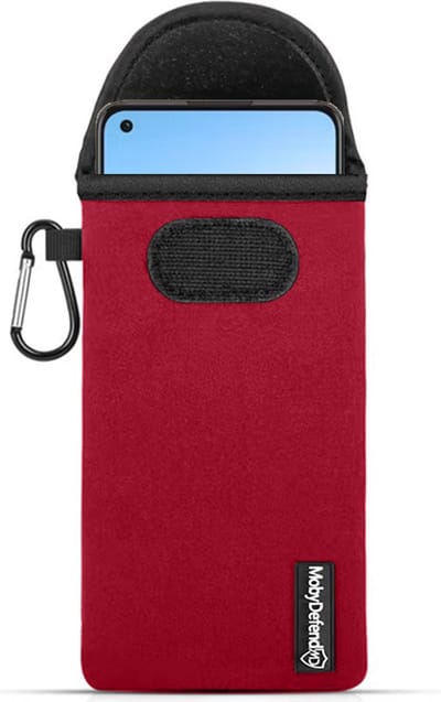 MobyDefend Hoesje - Geschikt voor Oppo Reno 8 - Neopreen Pouch Met Karabijnhaak - Insteek - Riemlus - Rood