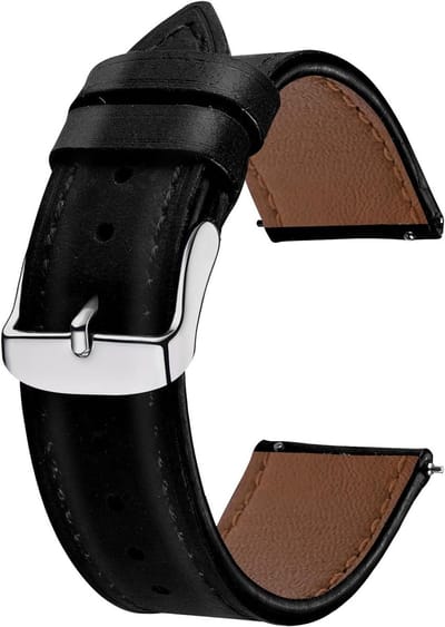ByShane - Zacht leren armband horlogeband, verstelbaar en reservearmband, zwart - 22 mm / 20 mm - dames en heren