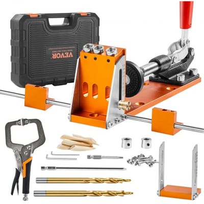 VEVOR Pocket Hole Jig Kit met sleutel en vierkante aandrijfbits, deuvelhulpboorgeleider voor het boren van pocketgaten en schuine gaten, boorhulp voor houtbewerking