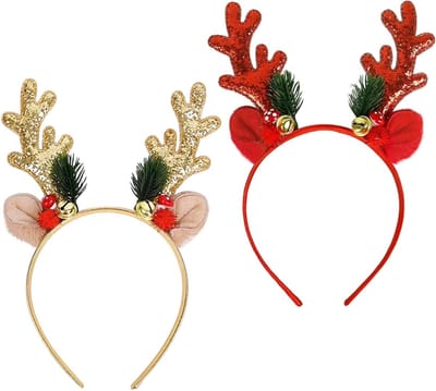 2 Stuks Rendier Hoorn Hoofdband, Glanzende Antlers met Bel voor Feest, Kerstkostuum en Cosplay voor Volwassenen en Kinderen