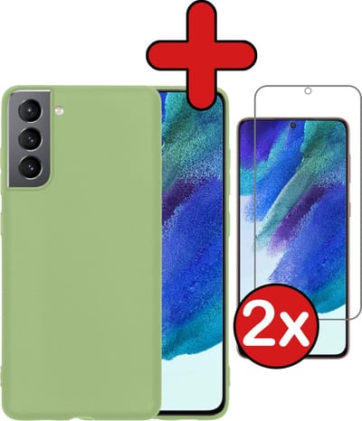 Hoesje - Met 2x Screenprotector - Geschikt voor Samsung Galaxy S21 FE - Sterk & Shockproof - Telefoon Hoes - Back Cover - Siliconen Case - Telefoonhoes - Groen