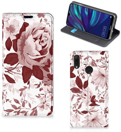 Bookcase Huawei Y7 hoesje Y7 Pro (2019) Watercolor Flowers