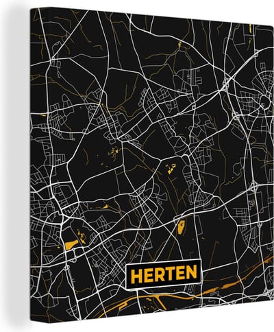 Canvas Schilderij Herten - Stadskaart - Plattegrond - Kaart - Duitsland - Goud - 20x20 cm - Wanddecoratie