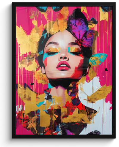Poster in lijst - Fotolijst 60x80 cm - Posters - Vrouw - Abstract - Kleurrijk - Posterlijst zwart - Decoratie - Wanddecoratie woonkamer - Muurdecoratie slaapkamer