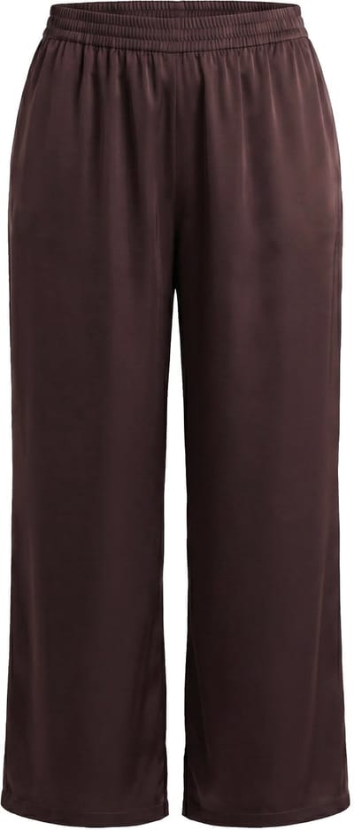 MIAMODA - Dames - Satijnen broek wijde pijpen elastische tailleband - Hazelnootbruin - Maat 48