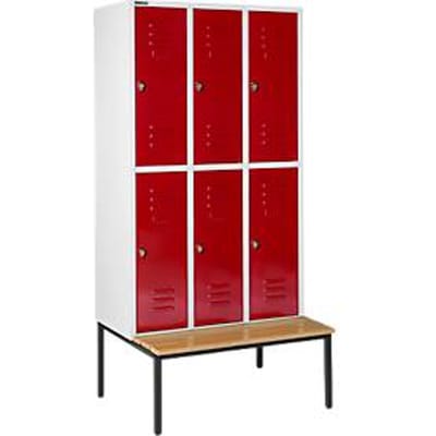 Schäfer Shop Select Kledinglocker, met zitbank, 3x2 compartimenten, 400 mm, draaigrendelslot, Deur robijnrood