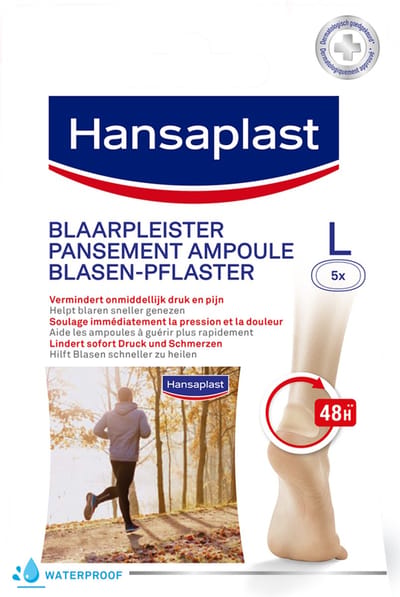 Hansaplast Blaren Pleisters - Voet Verzorging -Blaar Pleister - Anti Blaren - Waterproof Pleisters - Grote Pleister - Eilandpleister - Groot L - 5 Stuks
