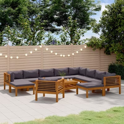 vidaXL - 12-delige - Loungeset - met - kussens - massief - acaciahout