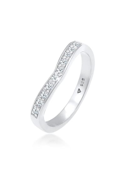Elli PREMIUM - Ring - Dames verloving V-vorm met diamanten (0,15 ct) in 925 sterling zilver - Dames