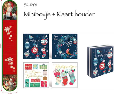 50 Luxe dubbele Kerstkaarten & gratis Kaartenhouder - 2 x 25 st - Folie - 4 motieven -  Witte envelop - 10 x 10 cm