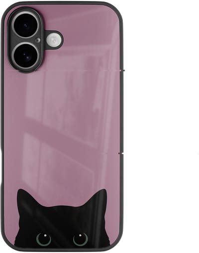 Hoesje geschikt voor iPhone 16 - Zwarte kat - Luxe Hard Case - Print - Zwart, Roze - Mooie Telefoonhoesjes