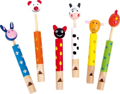 Dierenfluitjes Houten Set - Geluidsmakers Muziek Speelgoed - Feestje Muziek Maken - Verstelbare Toon Schuif - 6 Stuks 12cm - Multicolor