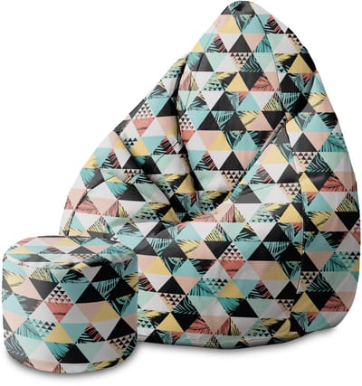 DreamRoots Velvet Zitzak voor Volwassenen – Luxe Beanbag met Voetsteun en Afneembare Hoes – Inclusief Vulling – 80x80x120 cm - Exotic Triangle Jungle