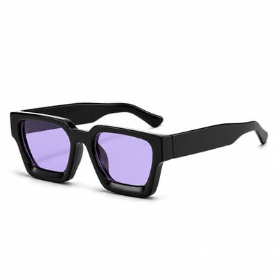 MoodLux Zonnebril Zwart - Unisex - Rechthoekig Montuur met Paarse Glazen - Retro Festivalbril - UV400 Bescherming