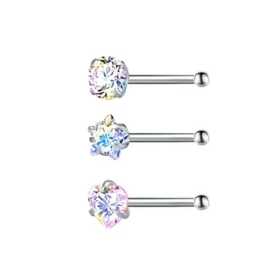 Aramat Jewels | Neuspiercing | Sprankelende Stalen Neuspiercing met AB Zirkonia | Rond | |3mm | Staal | Volwassenen | Verkleurd niet