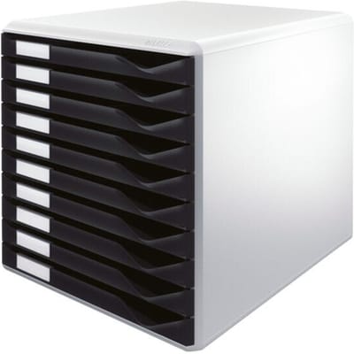 LEITZ® ladebox, 10 schuifladen, A4, polystyreen, zwart/zwart
