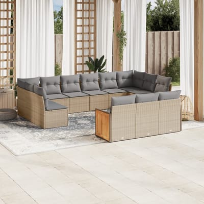 vidaXL - 13-delige - Loungeset - met - kussens - poly - rattan - beige