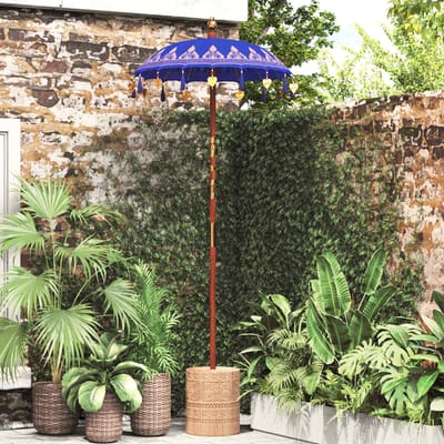 vidaXL - Parasol - met - Basis - Blauw - en - Bruin - 250 - cm - Katoen - en - Hout