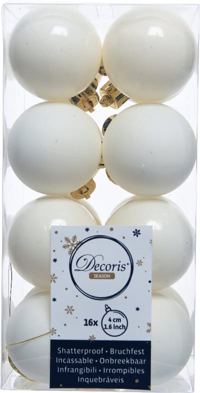 Decoris kleine kerstballen - 16x st - wol wit - 4 cm - kunststof - kerstversiering