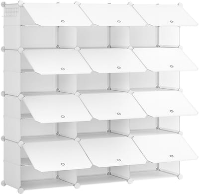 TRANKIELO® - Ruimtebesparend Schoenenrek – 12 Vakken – Stabiel en Duurzaam – Kunststof – Wit