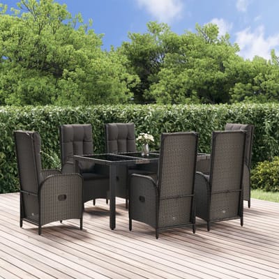 vidaXL - 7-delige - Tuinset - met - kussens - poly - rattan - zwart - en - grijs