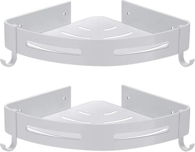 Hoekdoucherek voor Badkamer - Wandmontage Zonder Boren en Beschadigingen - Aluminium met Slimme Plakband - 2 Stuks