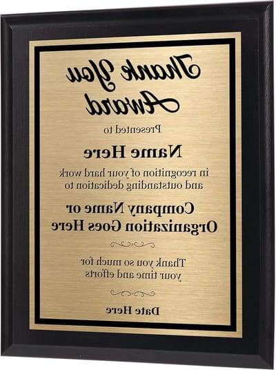 Bedank Plaquette - Onderscheiding Erkenningsbord - Waardering Tonen - Gepersonaliseerd Ontwerp - 20x35 cm - Zwart Goud