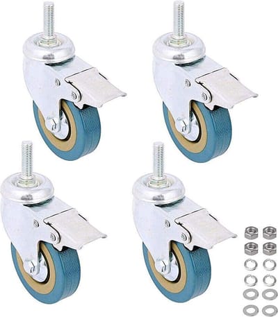 Vergrendelbare schroefdraadsteelbevestiging 3 inch zwenkwiel met rem - 4-pack trolley karren meubels werkbank - M12 schroefdraadsteel