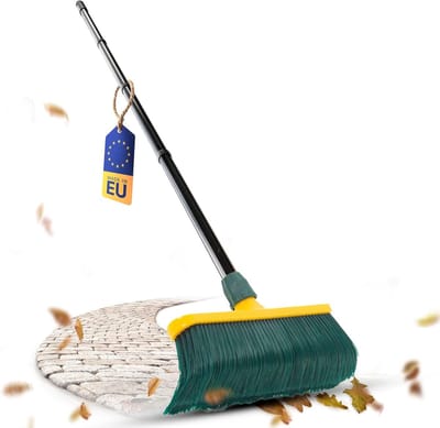 Novaliv Premium klauwbezem met steel 30cm, speciale bezem met gebogen borstelharen en kunststof kop - ideaal als tuinbezem, schraapbezem, kunstgrasbezem, ideaal voor op de camping, straatbezem