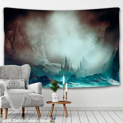 Ruimte Tijd Grot Wandtapijt Walvis Zonsondergang Top Psychedelische Magie Hekserij Sciencefiction Boheemse Decoratie 95x70CM white