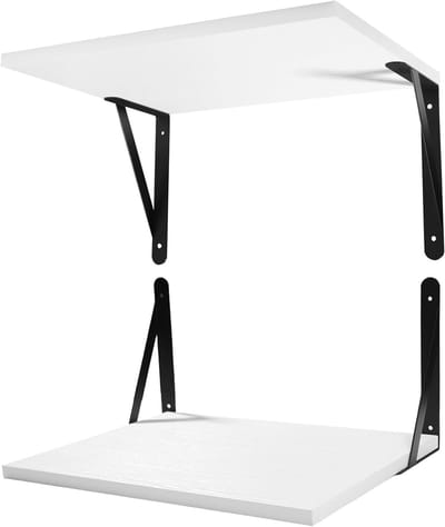 Set van 2 Drijvende Planken van Hout met Metalen Beugel - Diepe Wandplanken voor Woonkamer, Badkamer en Kantoor, Ideaal voor Boeken en Decoratie