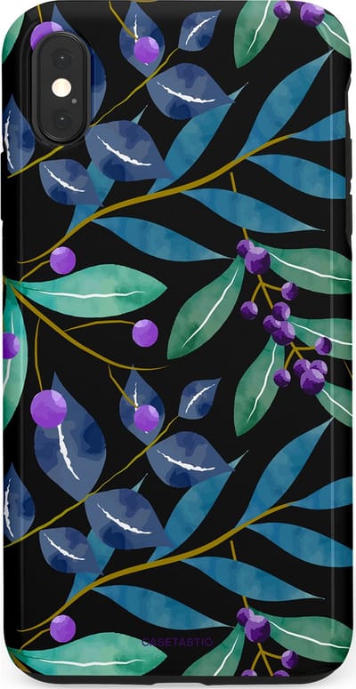 Casetastic hoesje geschikt voor Apple iPhone XS Max - Dubbellaagse bescherming - Besjes fantasie - Fashion Case - Zwart Petrol Saliegroen