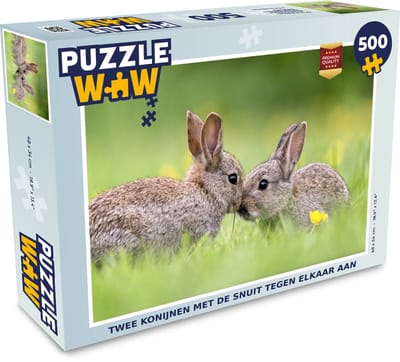 Puzzel Twee konijnen met de snuit tegen elkaar aan - Legpuzzel - Puzzel 500 stukjes