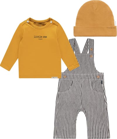 Noppies - Kledingset- 3 delig - Tuinbroek Gauchi Stripe - Shirt Hester Oker - Muts MEBANE - Maat 74