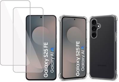 TechNow Hoesje + 2x Screenprotector geschikt voor Samsung Galaxy S25 FE Hoesje Screenprotector - Tempered Glass - Extreme Shock Case Transparant