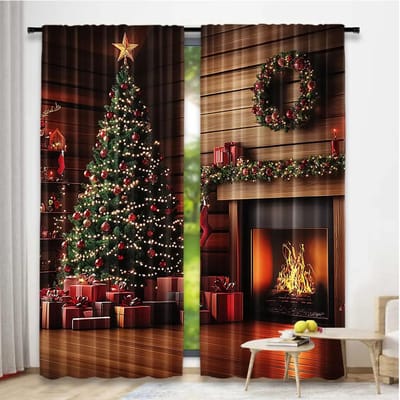 2 stuks Kerstgordijnen Kerstboom Schattig Wintervakantie Kerstcadeaus Sneeuwvlokken Elf Voor Woonkamer Raam Home Gordijnen 29x65in(75x166cm) brown