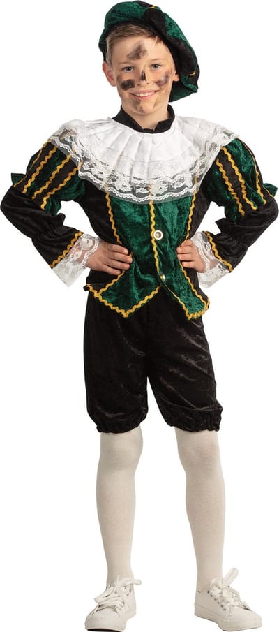 Faram Pietenpak roetveeg Piet - groen/zwart - pieten verkleed kostuum 4-delig - kinderen 116