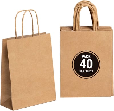 40x Grote Bruine Kraft Papieren Tassen met Handvatten - 32x24x11 cm - Stevige Cadeauzakken