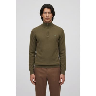 Lacoste Zipped High Neck Cotton Sweater Olive Größe: M | Pullover Outlet | Herren | Grün