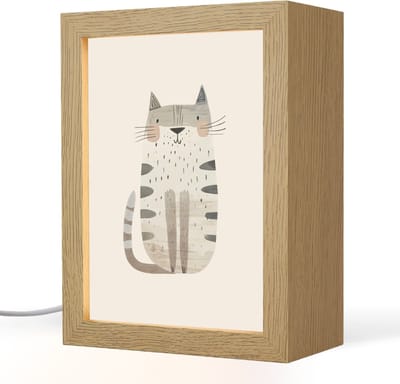 Nachtlampje 15x20 cm - Kinder lampje - Kat - Dieren - Beige - Tafellamp kinderkamer - Slaapkamer lamp - Bedlamp kinderen - Kinderlampje stopcontact - Wandlamp babykamer - Nachtlampjes