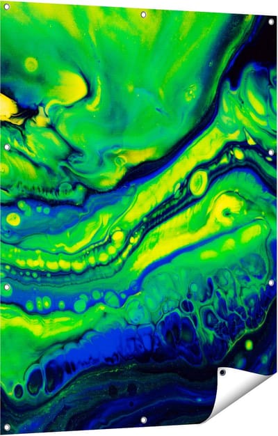 Gards Tuinposter Abstracte Kunst Blauw met Groen - 90x120 cm - Tuindoek - Tuindecoratie - Wanddecoratie buiten - Tuinschilderij