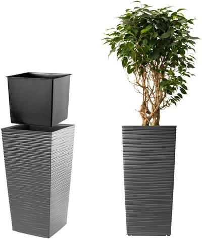 KADAX Bloempot, bloembak van kunststof, plantenbak voor bloemen, binnen en buiten, tuin, balkon, terras, huis, weerbestendig, imitatie rotan (75,5 cm hoog, grafiet)