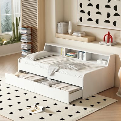 VVBV Kinderbed 90x200 cm Dagbed met twee laden en wit opbergvak