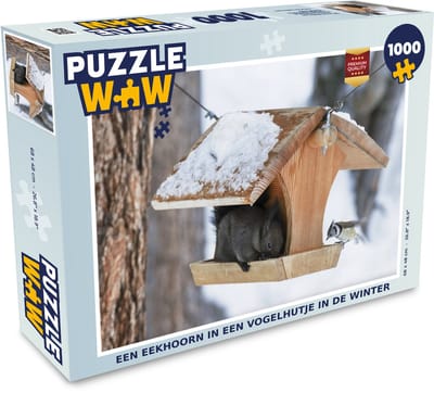 Puzzel Eekhoorn - Vogelhuisje - Vogel - Sneeuw - Legpuzzel - Puzzel 1000 stukjes volwassenen - Kerst - Cadeau - Kerstcadeau voor mannen, vrouwen en kinderen