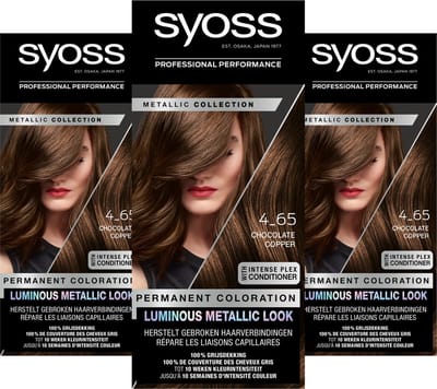 SYOSS Metallics 4-65 - Chocolate Copper - Permanente Haarverf - Haarkleuring - Grijsdekking - Voordeelverpakking - 3 Stuks