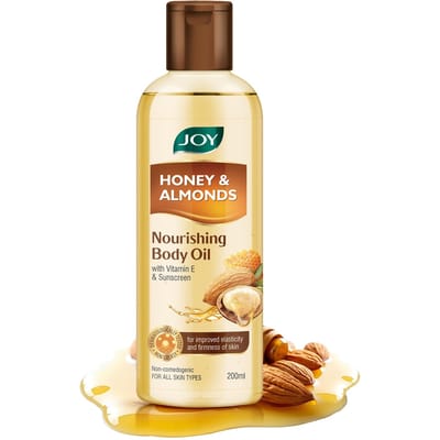 Joy Honing & Amandelen Lichaamsolie - Na het Baden Dagelijks Gebruik Badam Massageolie met Vitamine E & Zonnebrandcrème | Volledige Ontspanning, Droge Huid & Winter Vochtigheid | beige